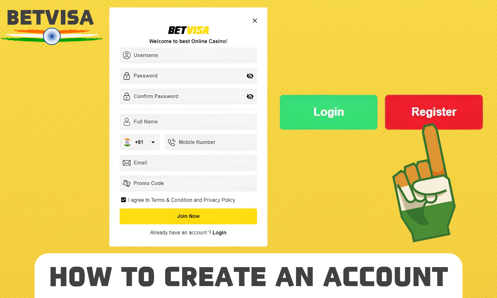 How to create an account in Betvisa