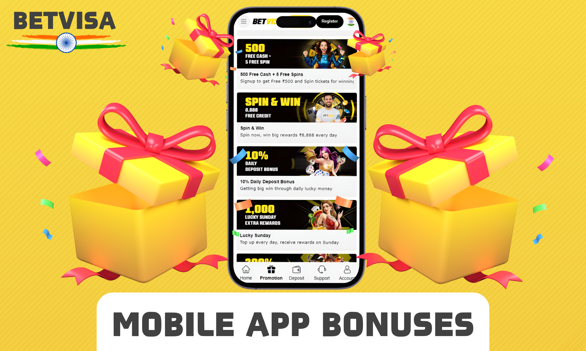 A wide range of bonuses available in the Betvisa app